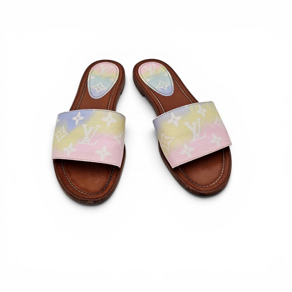 Louis Vuitton Lock It Flat Slide Mule Sandal Pink Yellow Ombre Size 38 US 8